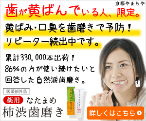 歯が黄ばんでいる人、限定。黄ばみ・口臭を歯磨きで予防！リピーター続出中です。　薬用なたまめ柿渋歯磨き