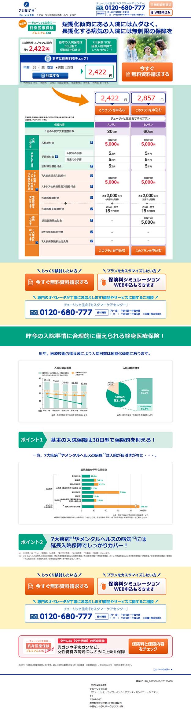 短期化傾向にある入院にはムダなく、長期化する病気の入院には無制限の保障を